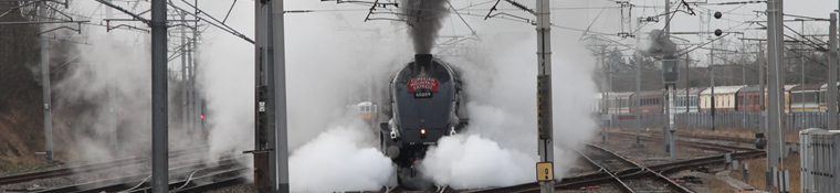 Ex LNER A4 Pacific 'Union of South Africa' leaving Carnforth for Carlisle.